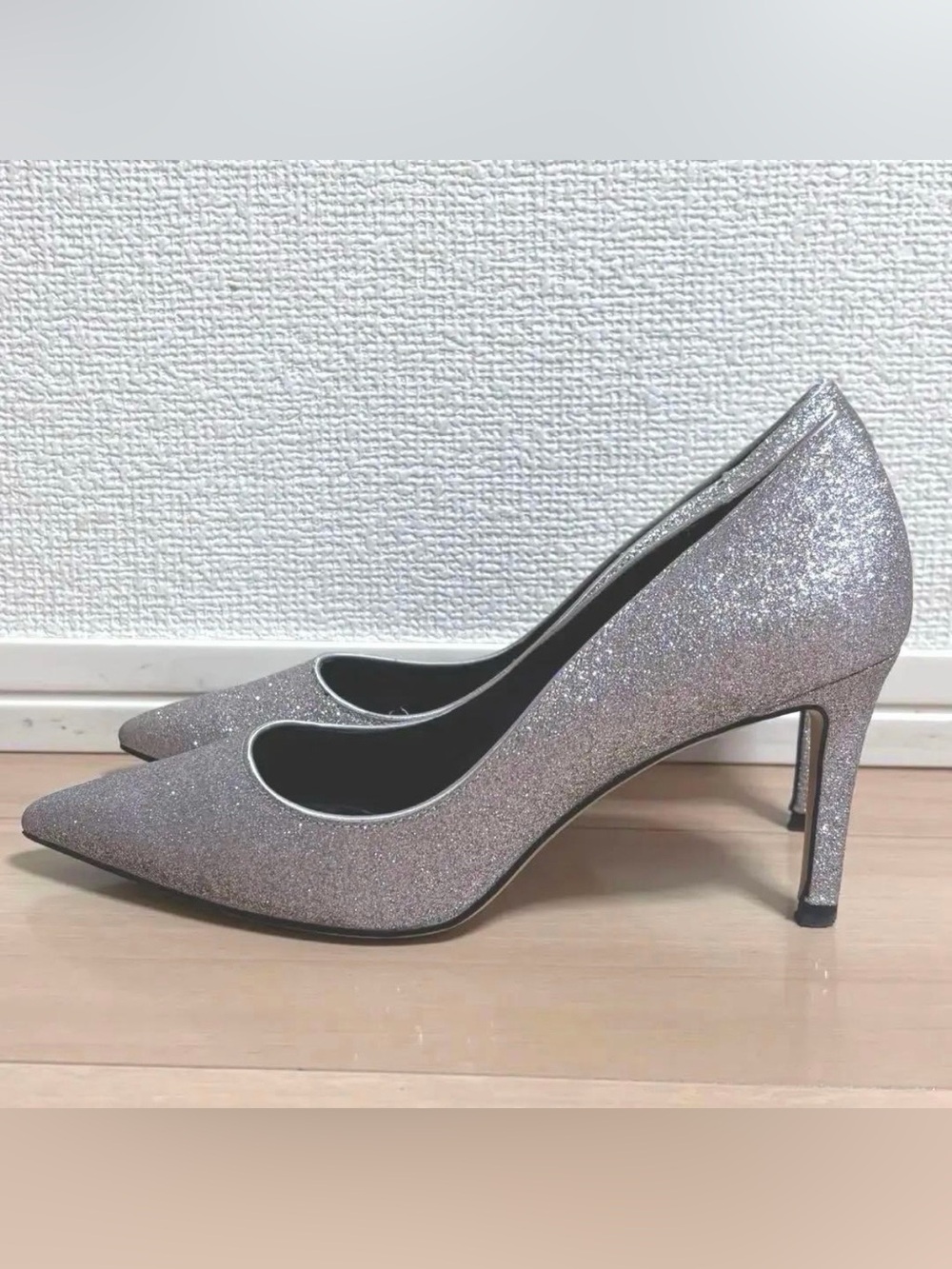 Charles & Keith Glitter Pointed Toe Stiletto Pumps in Light Silver